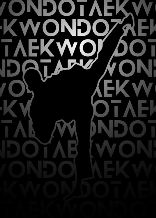 Wallpaper Mural Taekwondo Black and White Silhouette