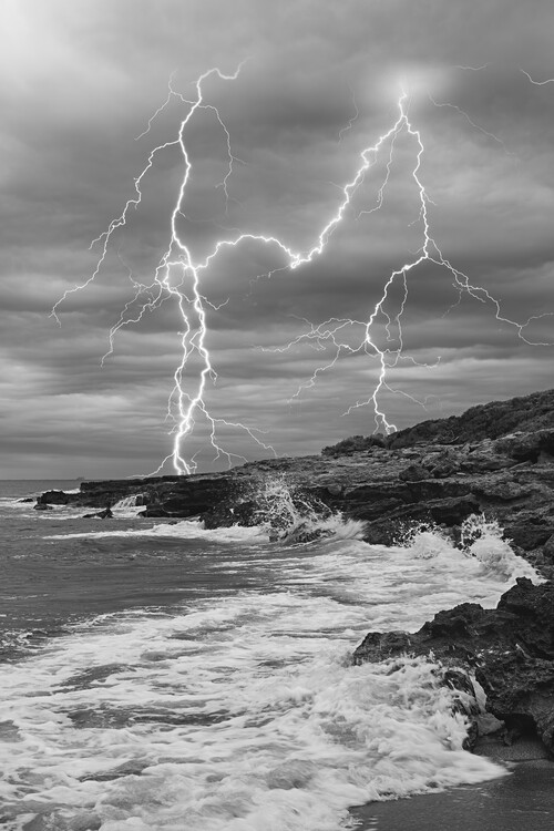 Storm lightning by the sea in black and white | Posters, Art Prints, Wall  Murals | +250 000 motifs