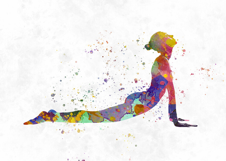 Illustration Young woman practices yoga in watercolor