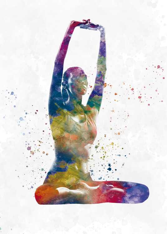 Illustrasjon Young woman practices yoga in watercolor