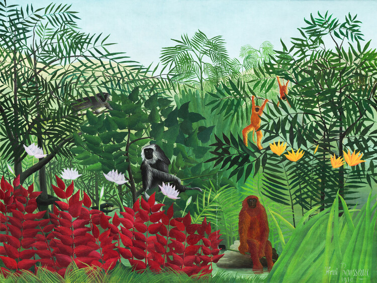 Obrazová reprodukce Monkeys in the Tropical Forest (Rainforest Jungle Landscape) - Henri Rousseau, 40x30 cm