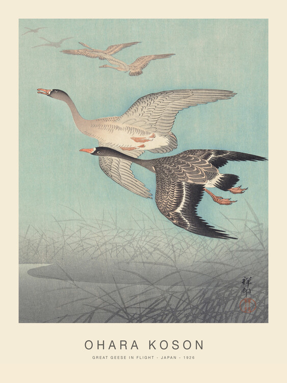 Canvas Print Great geese in flight (Special Edition) - Ohara Koson
