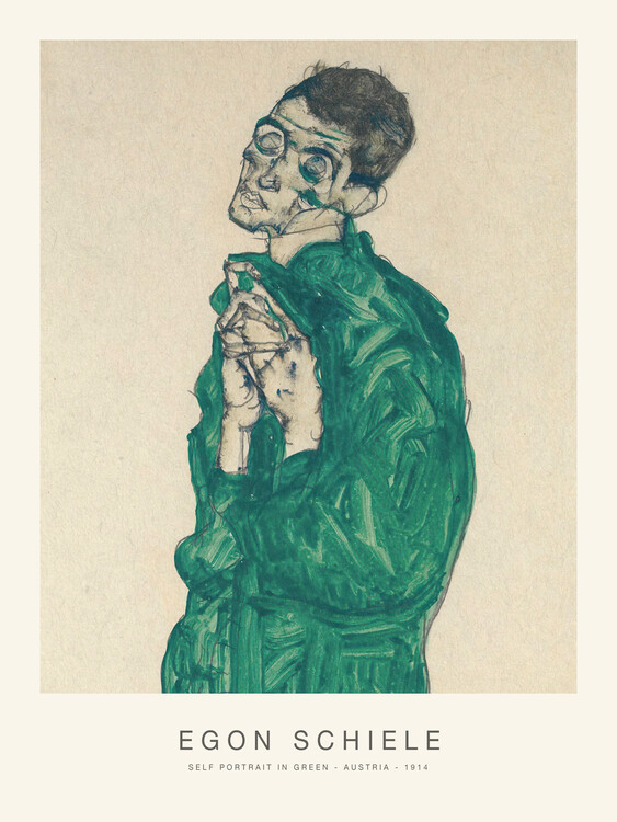 Obrazová reprodukce Self Portrait in Green (Vintage Male Portrait) - Egon Schiele