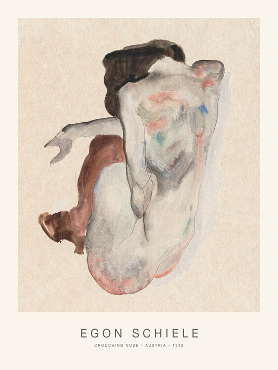 Obrazová reprodukce Crouching Nude (Vintage Female Nude / Naked Lady) - Egon Schiele