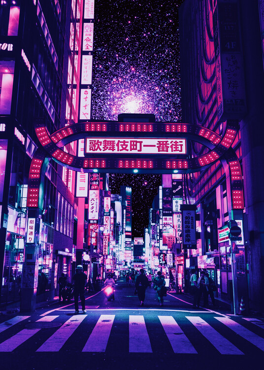 Ilustratie Neon Night City In Japan