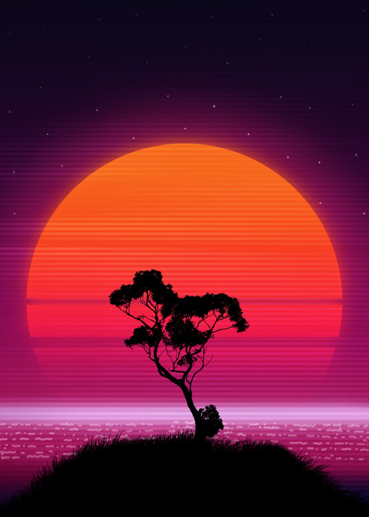 Illustration 80s Palm tree Sunset