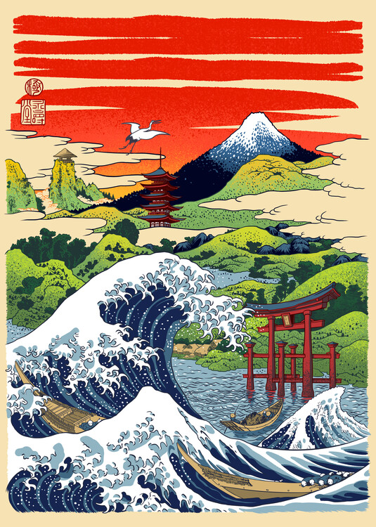Illustration The big wave in Japan