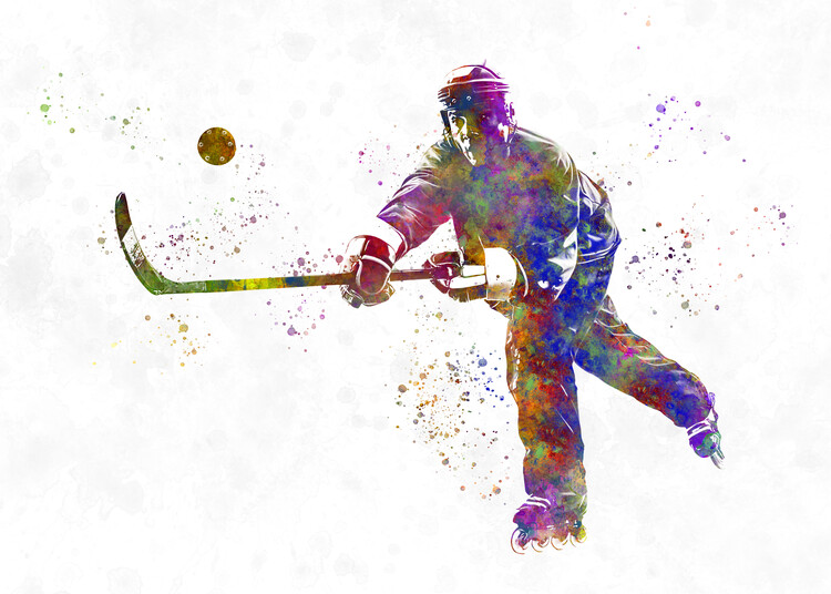 Obraz na plátně Watercolor ice hockey player