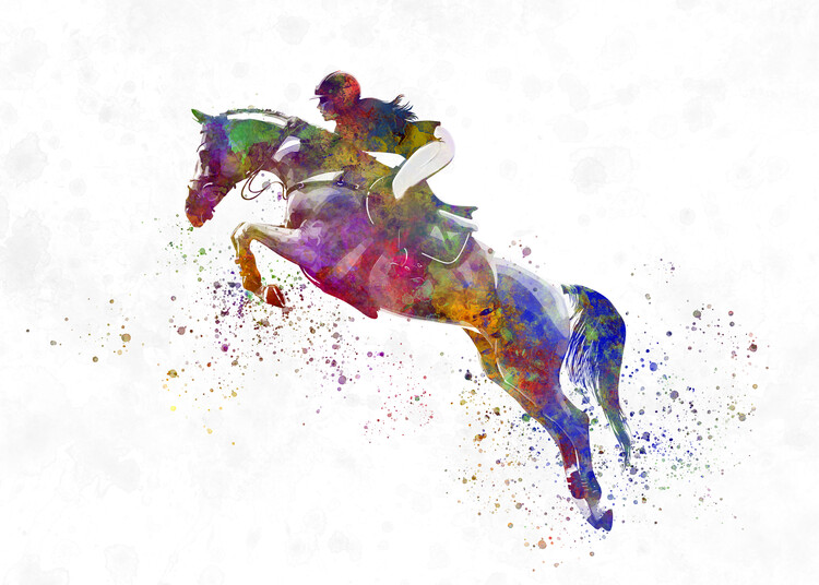 Art Poster horsewoman with her horse in watercolor