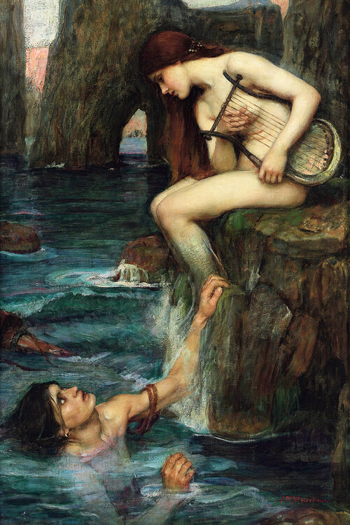 Konsttryck The Siren (Vintage Mermaid) - John William Waterhouse