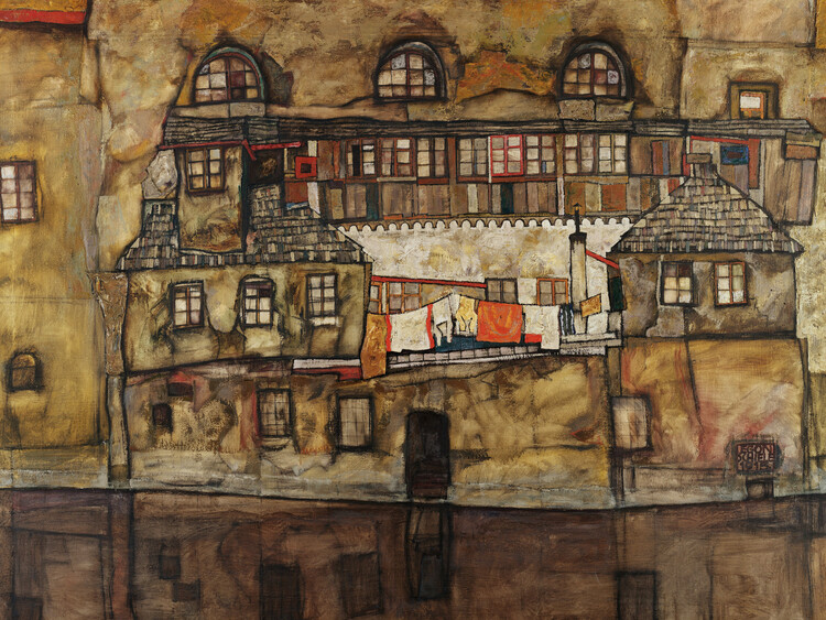 Obrazová reprodukce The House on the River Wall (Vintage Cityscape) - Egon Schiele