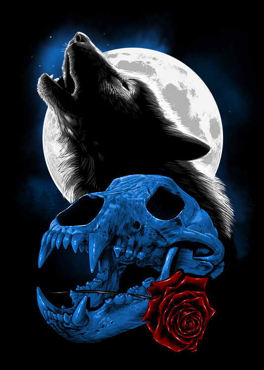 Art Poster skull and crossbones fasting under the moon