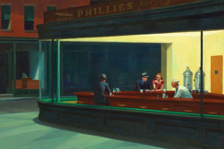 Canvastavla Nighthawks, Detail (Vintage Diner) - Edward Hopper