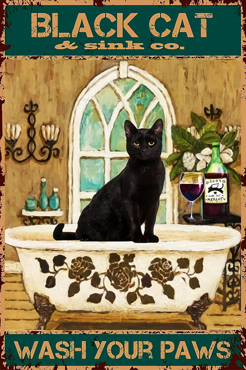 Druk artystyczny Black Cat Wash Your Paws