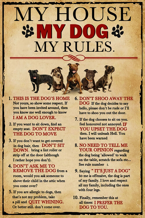 Illustrazione My House My Dog My Rule Pit Bull Vertical Poster