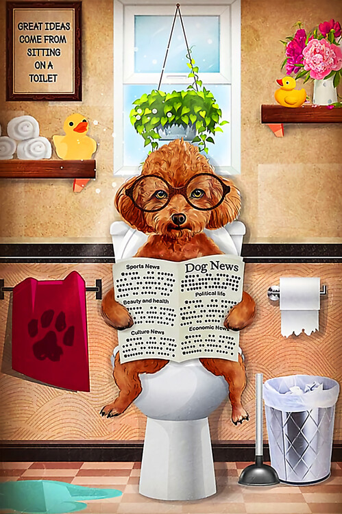 Ilustrace Poodle Reading Dog News Vertical Poster