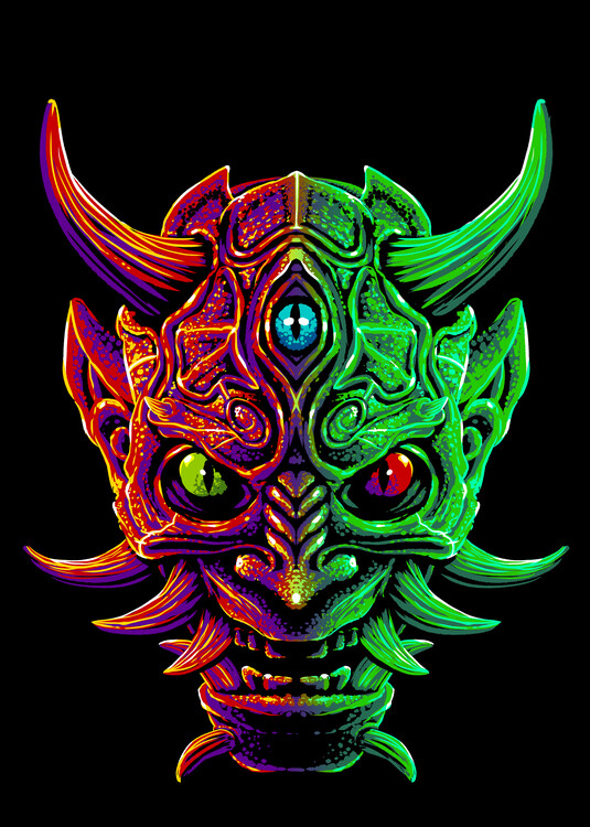 Art Poster Demon with 3 Japanese eyes