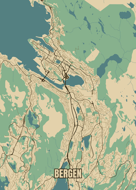 Kaart City map of Bergen, Norway