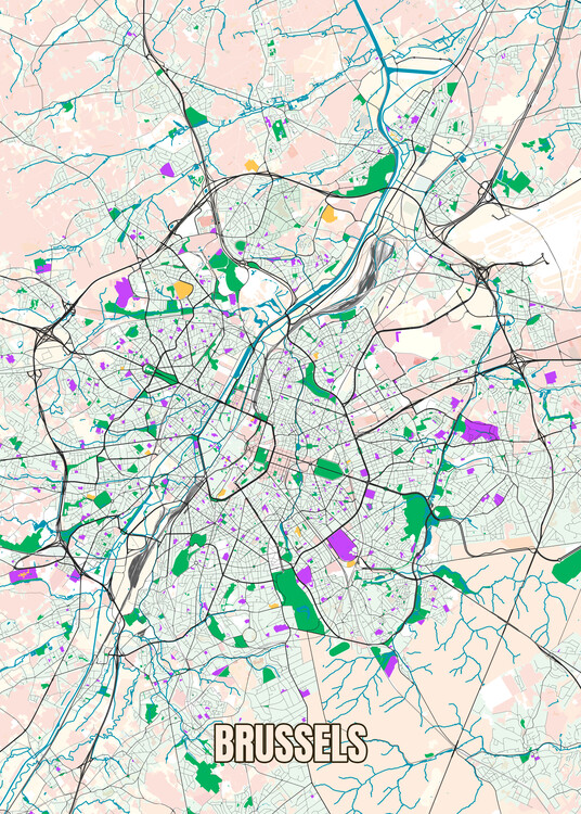 Cartina di City map of Brussels, Belgium ǀ Cartine di città e mappe del  mondo da appendere