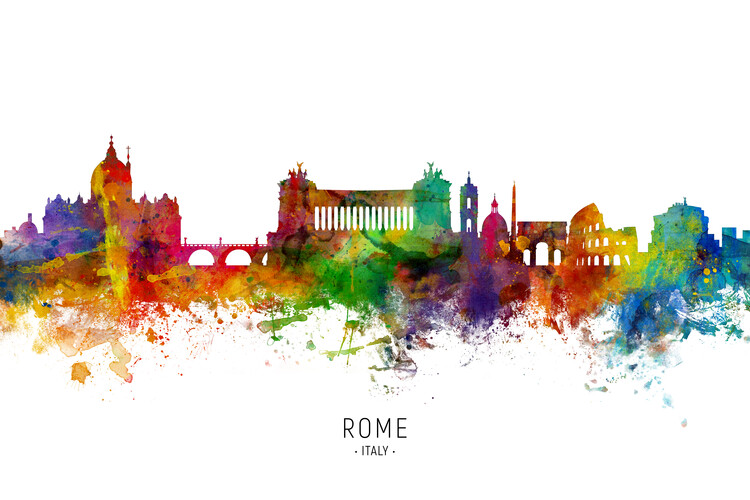 Illustration Rome Italy Skyline Cityscape Painting Watercolor