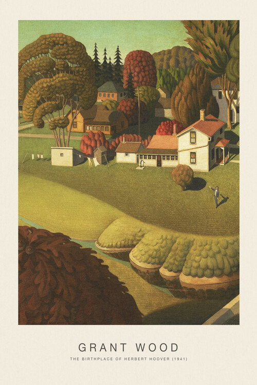 Reprodução do quadro The Birthplace of Herbert Hoover (Vintage Landscape) - Grant Wood