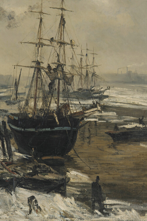 Obraz na płótnie The Thames in Ice (Vintage Ship in Winter) - James McNeill Whistler