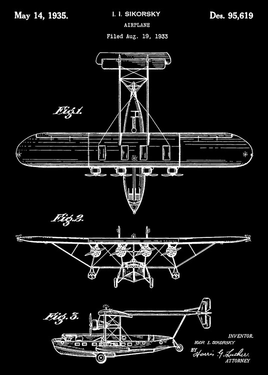 Ilustrácia 1935 Vintage Airplane Patent