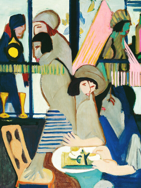Ilustratie The Café, Talking over Coffee (Vintage Portrait / Friends) - Ernst Ludwig Kirchner