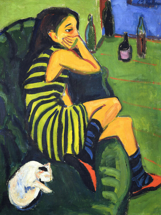 Obrazová reprodukce Artiste Marcella (Portrait of a Girl & A Cat) - Ernst Ludwig Kirchner, 30x40 cm