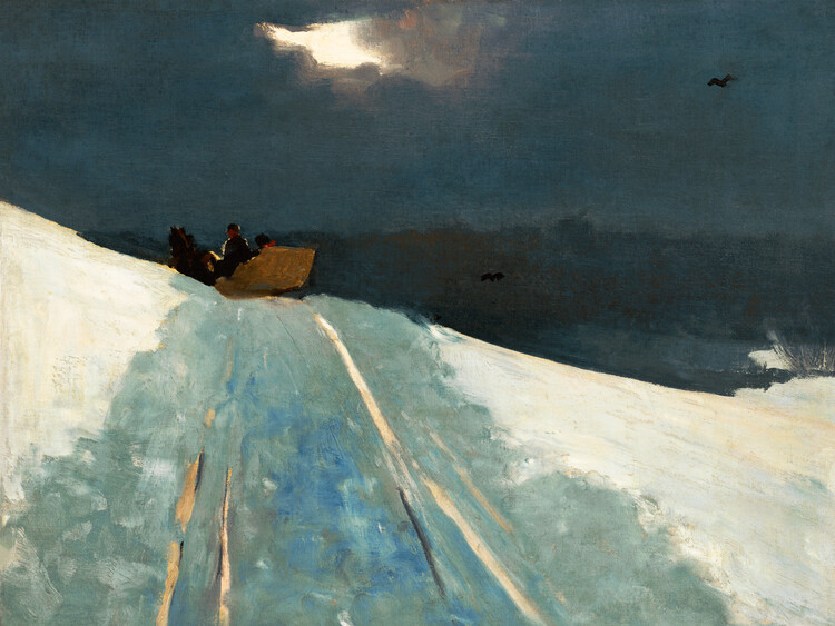 Canvas Print Christmas Sleigh Ride (Festive Snow Scene) - Winslow Homer