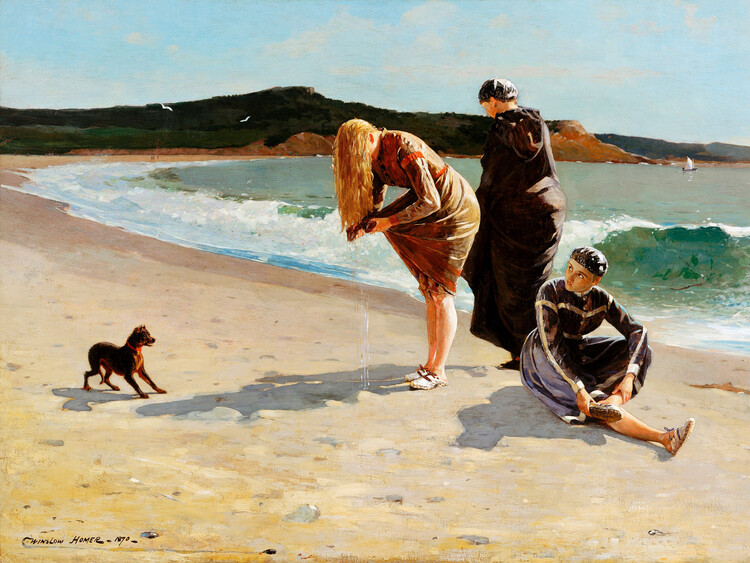 Ilustrace High Tide at Eagle Head (The Beach) - Winslow Homer