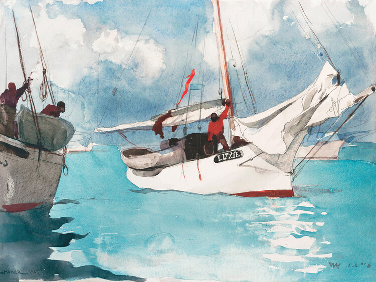 Fine Art Print Fishing Boats in Key West (Sailing on the Bright Blue Sea) - Winslow Homer