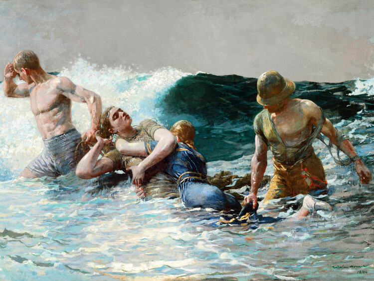 Canvas Print Undertow (Male Nude) - Winslow Homer