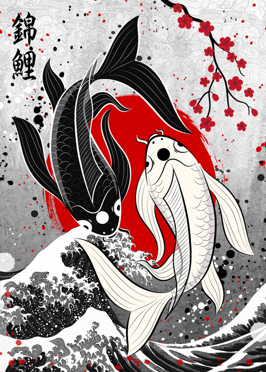 Kunsttryk Koi Fish Yin Yang