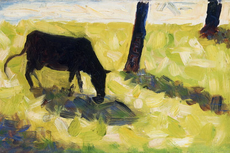 Canvastavla Black Cow in a Meadow (Vintage Landscape) - Georges Seurat