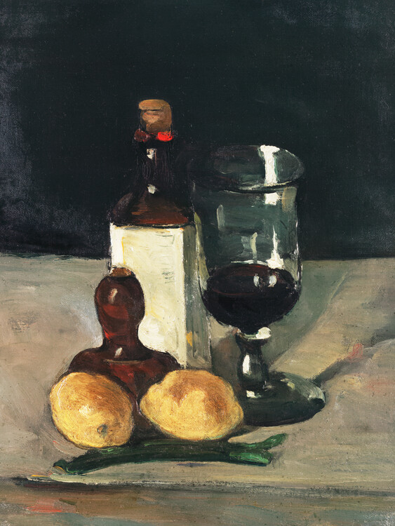 Художествено Изкуство Still Life with Bottle, Glass & Lemons (Vintage Kitchen) - Paul Cézanne