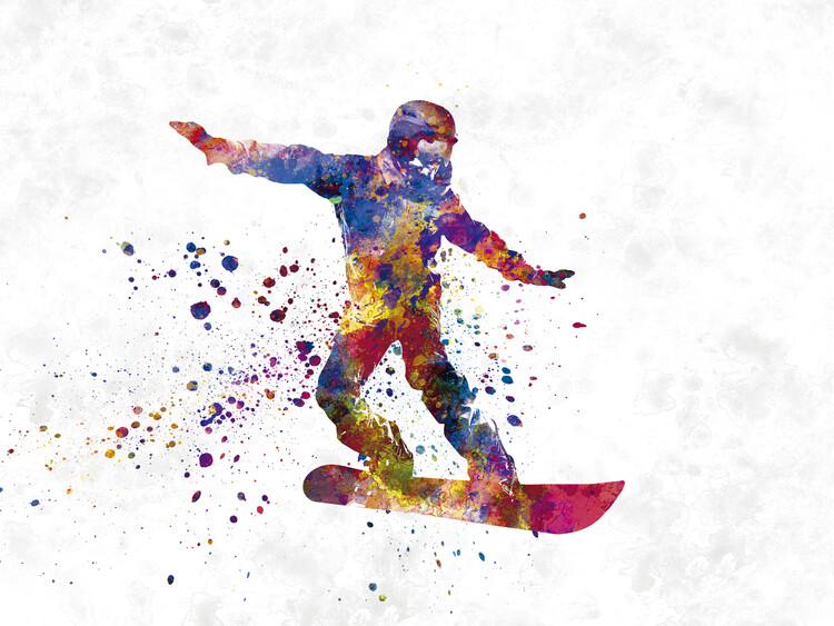 Art Poster Snowboard in watercolor