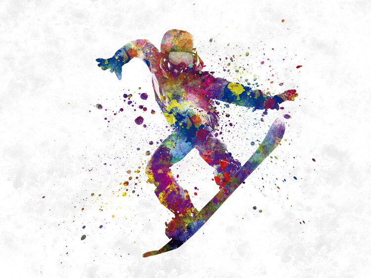 Art Poster Snowboard in watercolor