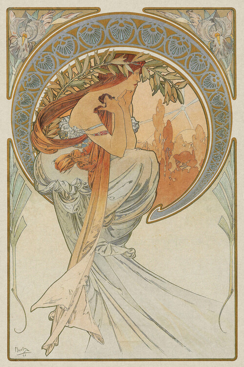 Obrazová reprodukce The Arts 4, Heavily Distressed (Beautiful Vintage Art Nouveau Lady) - Alfons / Alphonse Mucha, 26.7x40 cm