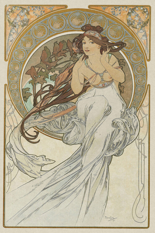 Fine Art Print The Arts 1, Heavily Distressed (Beautiful Vintage Art Nouveau Lady) - Alfons / Alphonse Mucha