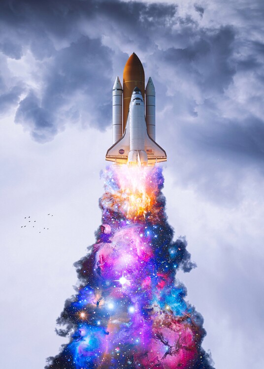 Umělecký tisk Spaceship multicolored smoke