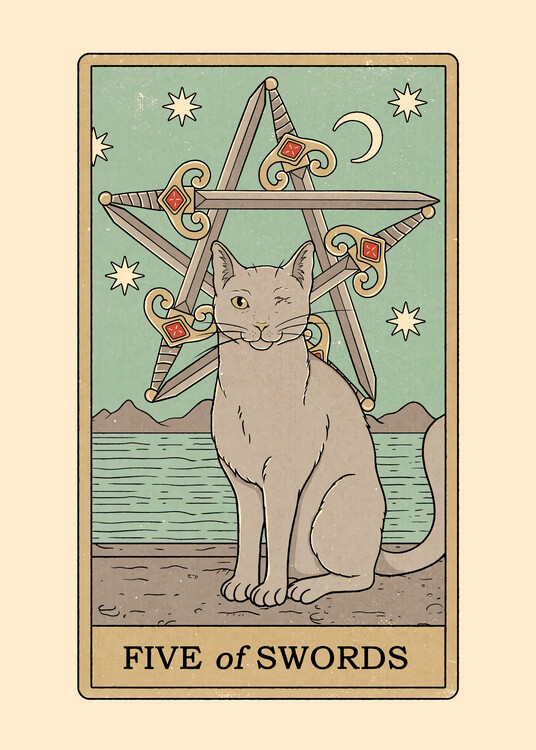 Illusztráció Vintage Tarot Cat Five of Swords