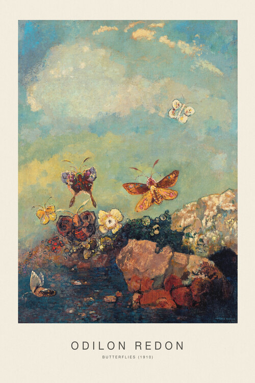 Konsttryck Butterflies (Vintage Nature Painting) - Odilon Redon