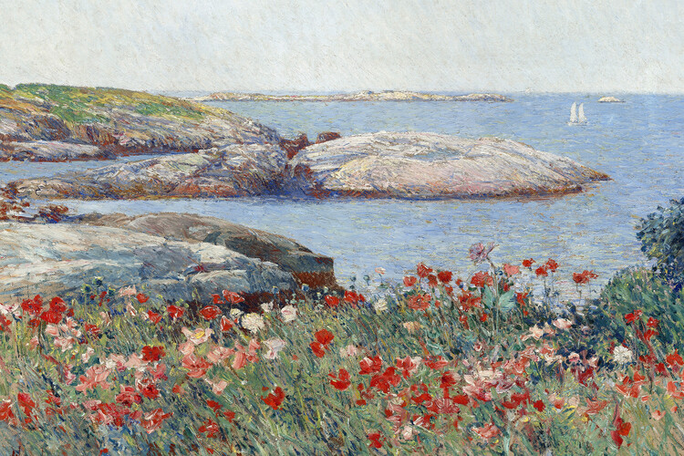 Canvas Print Poppies on the Isles of Shoals (Vintage Seaside Landscape / Seascape) - Frederick Childe Hassam