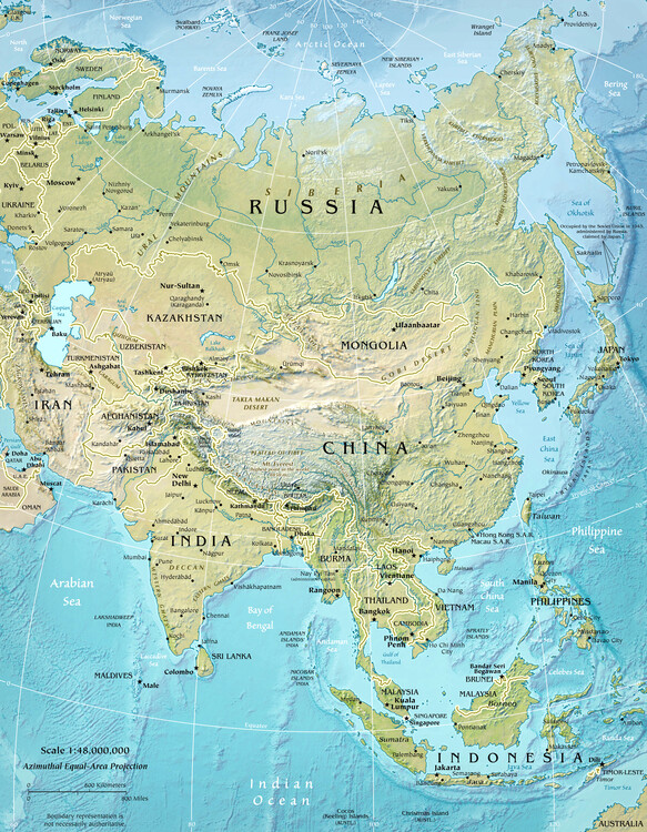 Map of Asia Physical Map ǀ Maps of all cities and countries for your wall