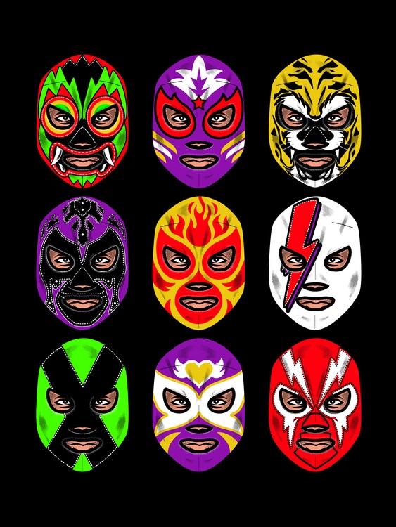 Konsttryck Mexican Wrestlers Masks