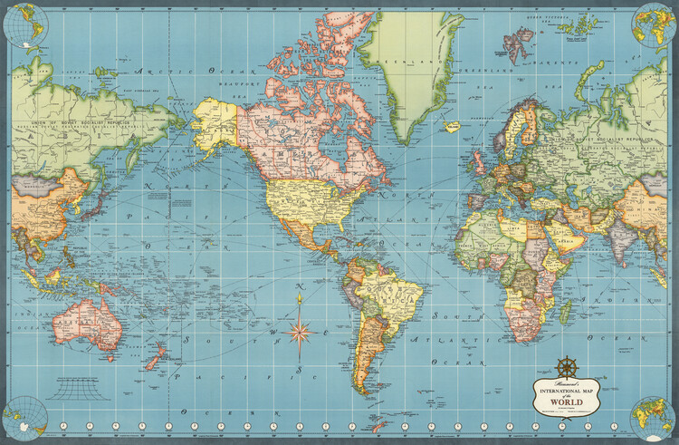 Map Vintage Hammond's International Map