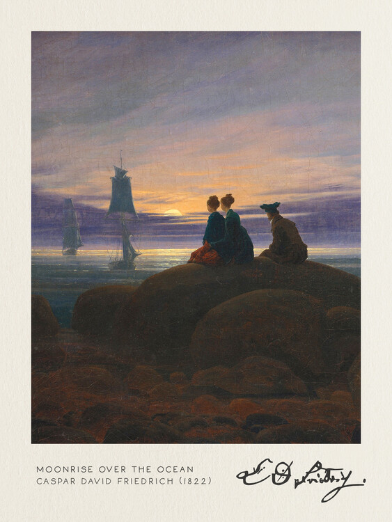 Canvas Print Moonrise over the Ocean (Vintage Fantasy Seascape) - Casper David Friedrich