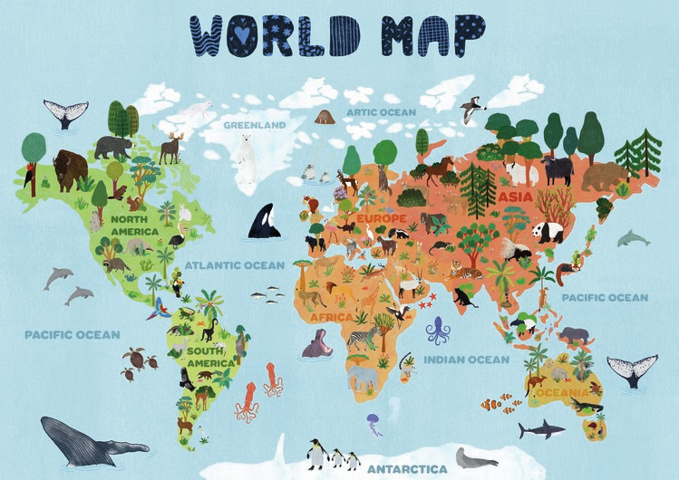 World Map poster for kids - Educational, interactive, wall map