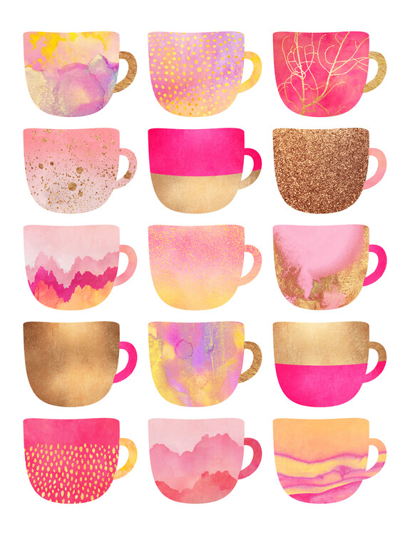 Ilustrace Pretty Pink Coffee Cups, Elisabeth Fredriksson, 30x40 cm